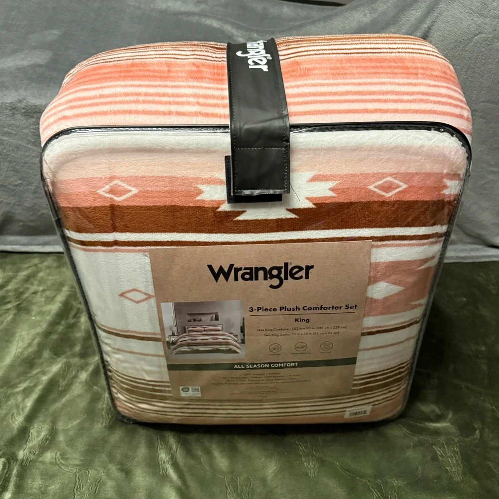 Wrangler 3-Piece Plush Comforter Set King Coral Brown New Southwestern Bedding